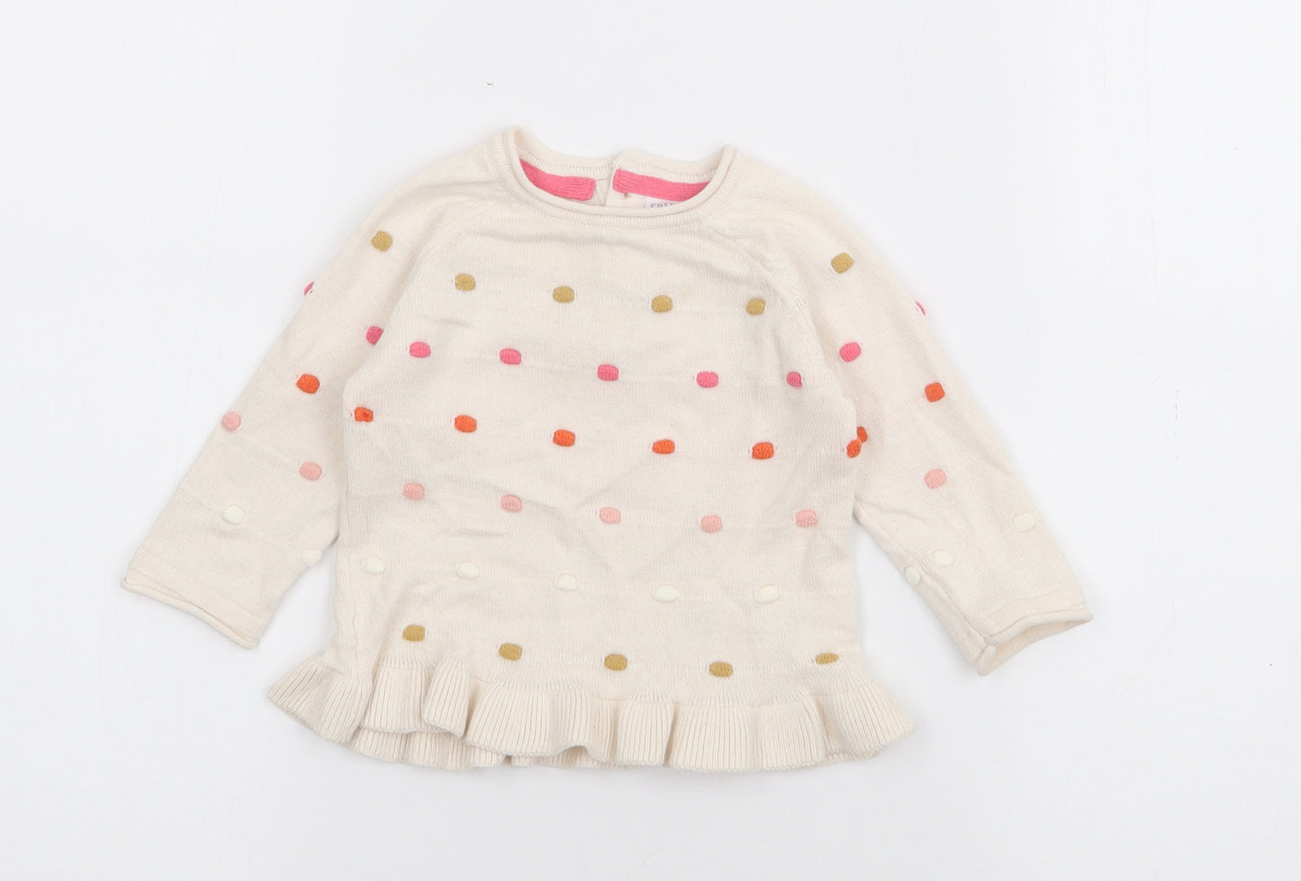 F&F Girls Ivory  Cotton Pullover Jumper Size 0-3 Months