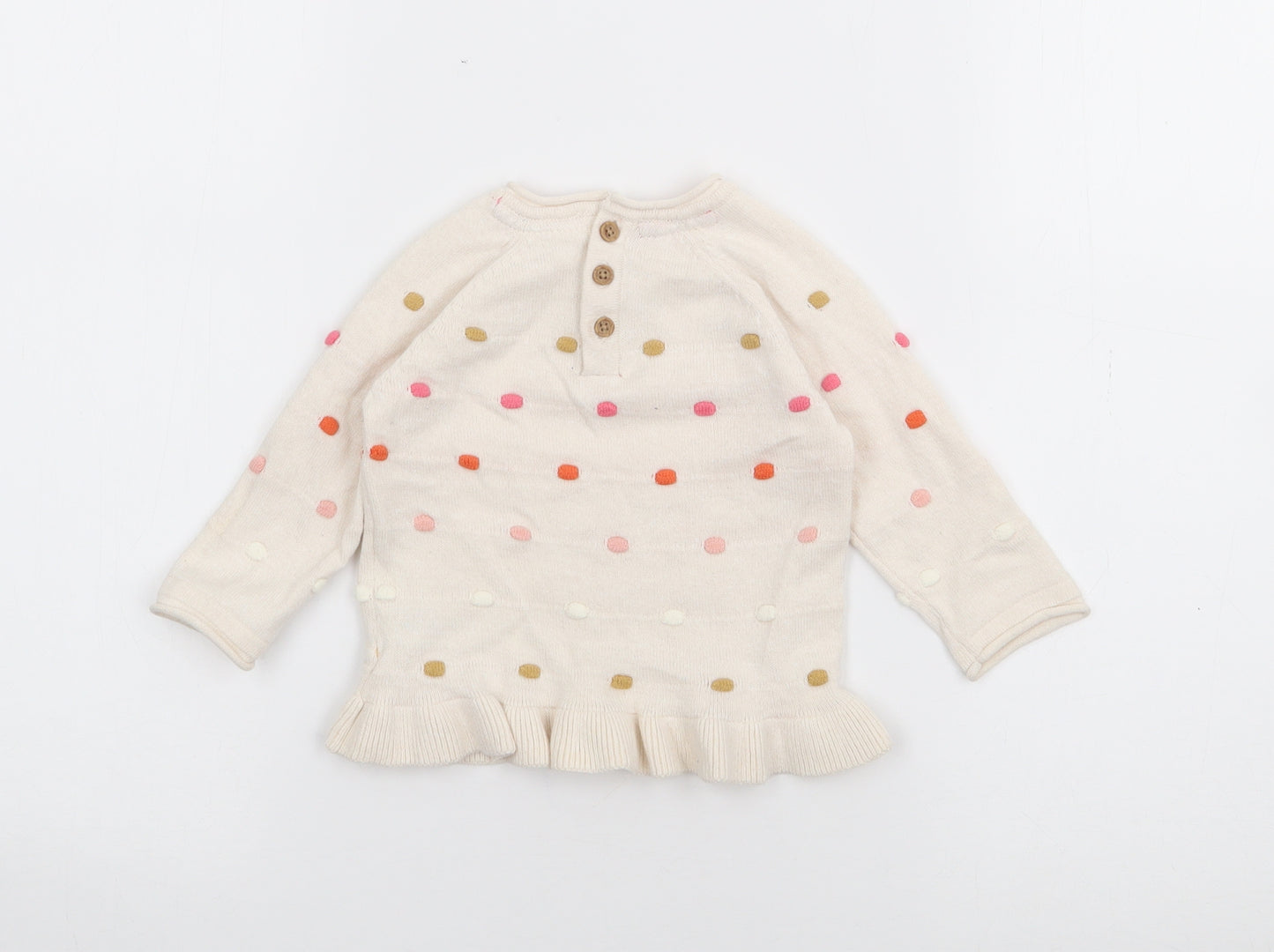 F&F Girls Ivory  Cotton Pullover Jumper Size 0-3 Months