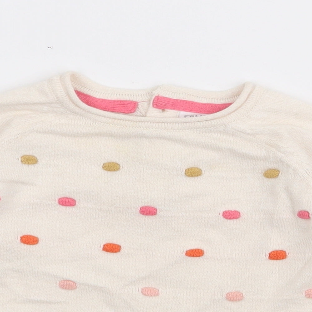 F&F Girls Ivory  Cotton Pullover Jumper Size 0-3 Months