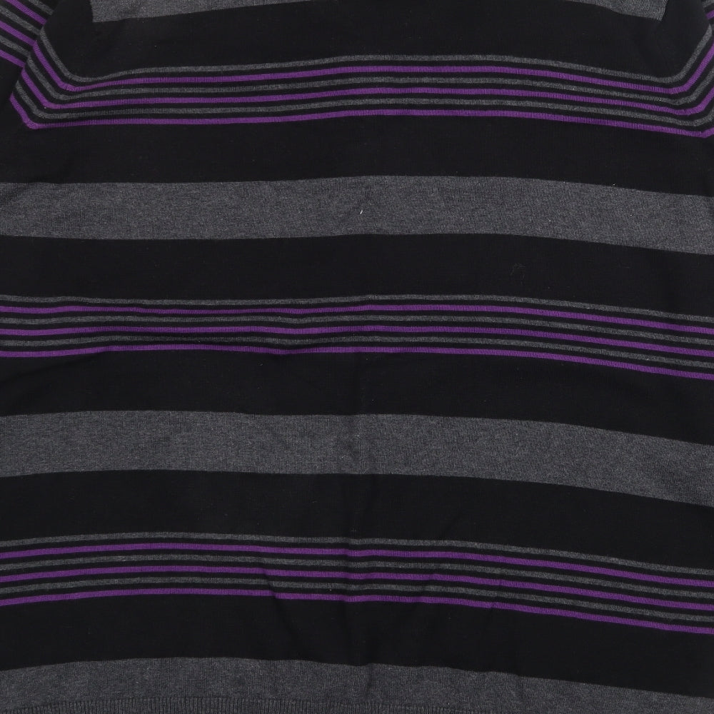 Cedar Wood State Mens Black Crew Neck Striped Cotton Pullover Jumper Size 2XL
