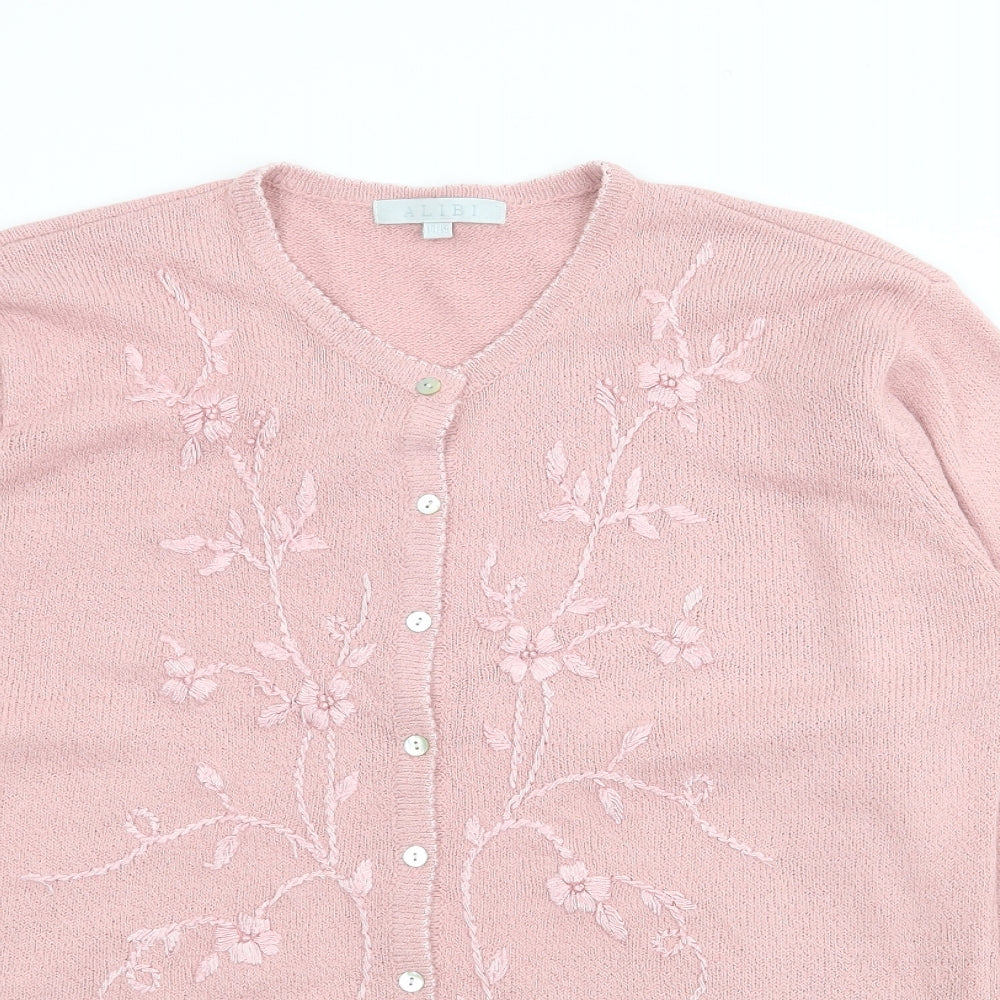 Alibi Womens Pink V-Neck  Acrylic Cardigan Jumper Size 14