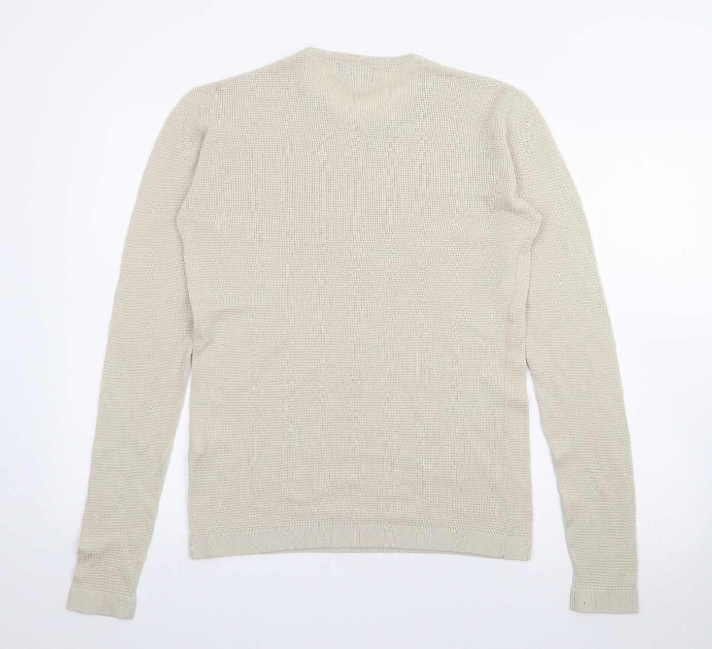 Zara Mens Beige Crew Neck  Cotton Pullover Jumper Size M