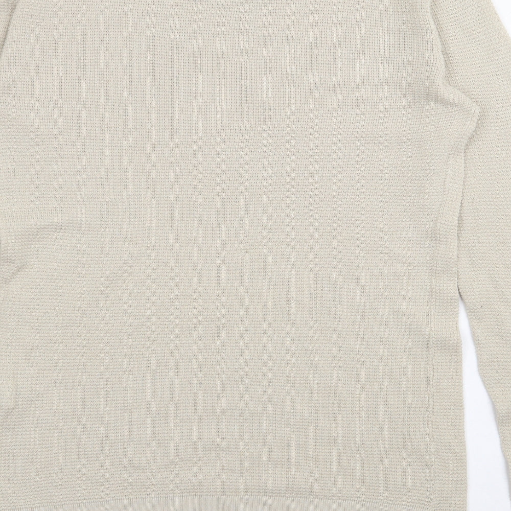 Zara Mens Beige Crew Neck  Cotton Pullover Jumper Size M