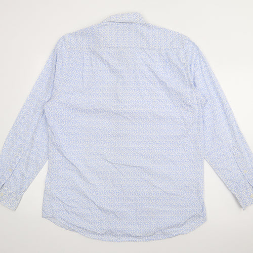 Jeff Banks Mens Blue Floral Cotton  Button-Up Size L Collared Button