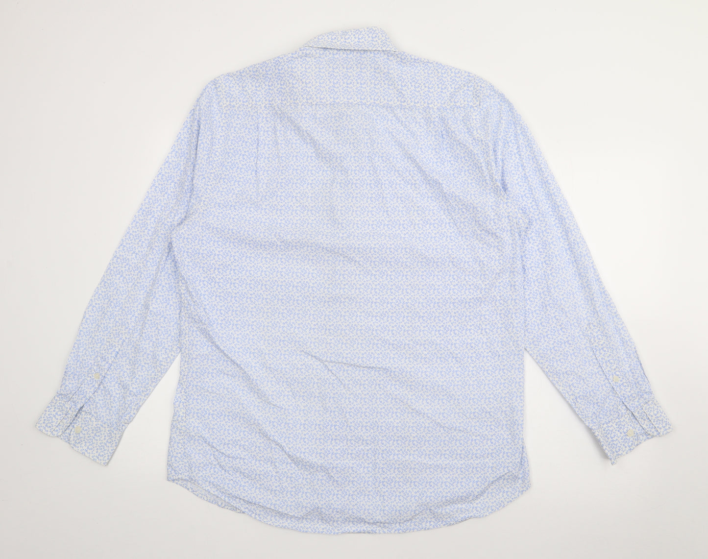 Jeff Banks Mens Blue Floral Cotton  Button-Up Size L Collared Button
