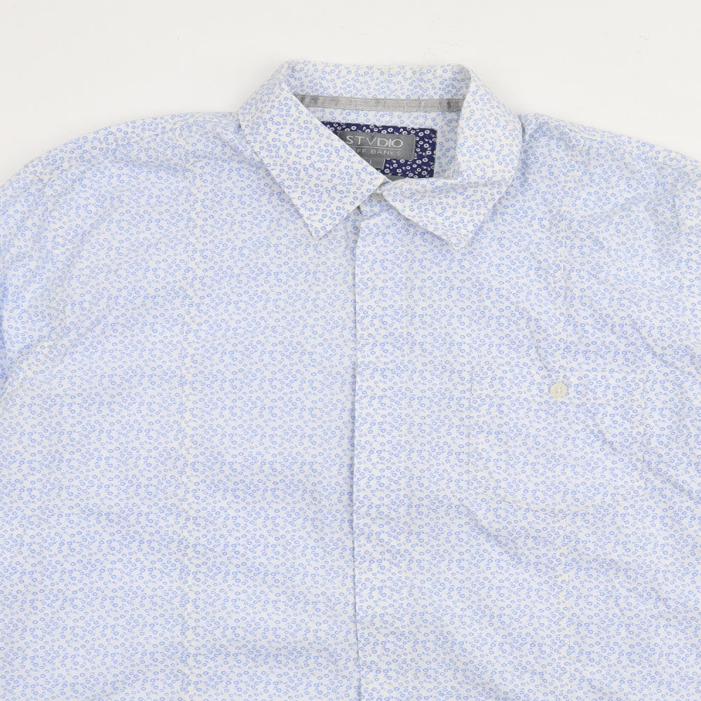 Jeff Banks Mens Blue Floral Cotton  Button-Up Size L Collared Button