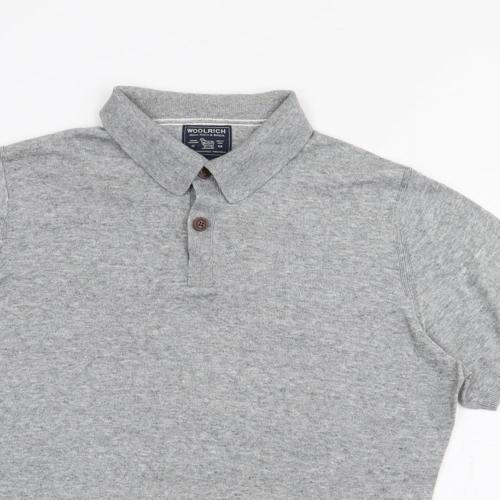 Woolrich Mens Grey  Wool  Polo Size M Collared Button