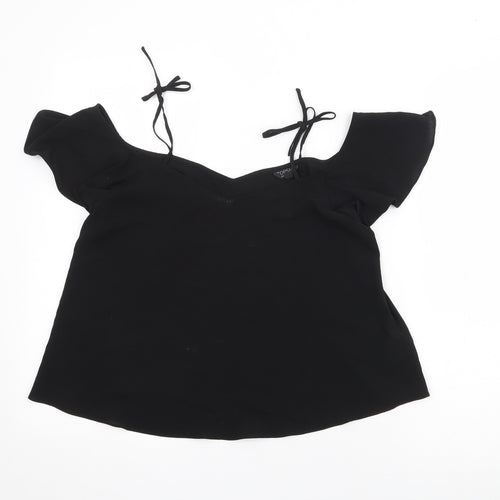 Topshpo Womens Black  Polyester Basic Blouse Size 8 V-Neck