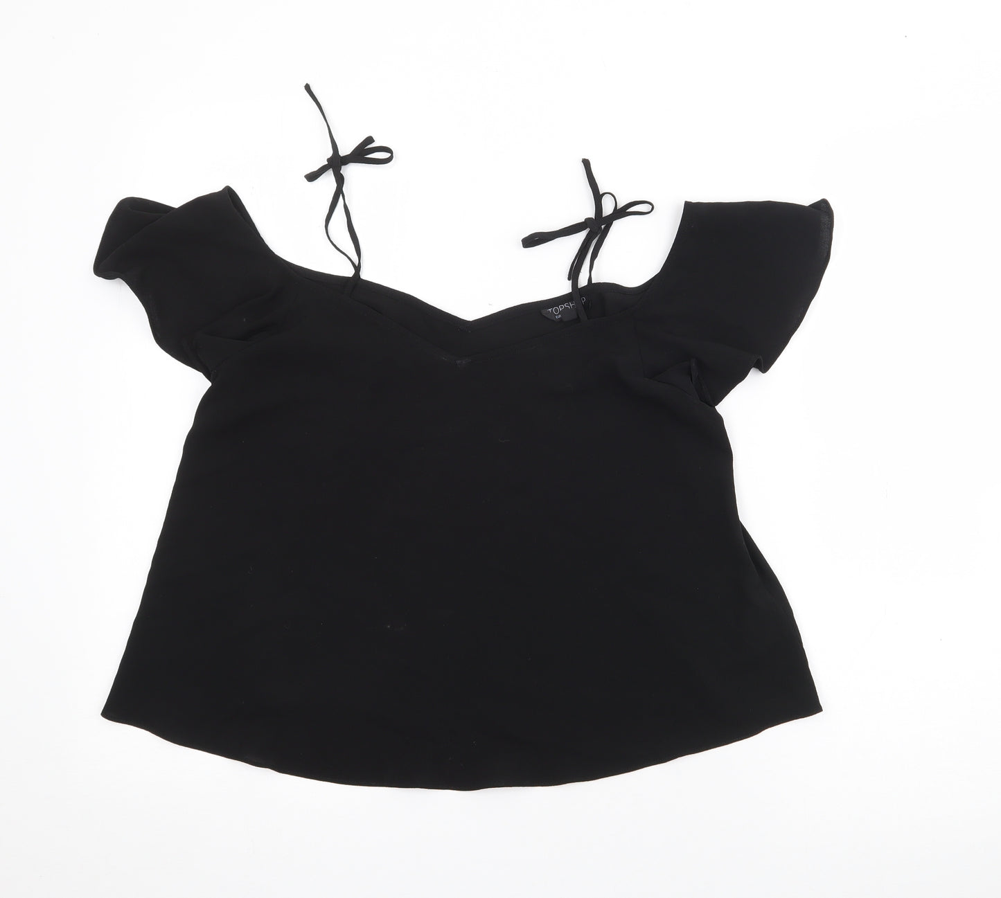 Topshpo Womens Black  Polyester Basic Blouse Size 8 V-Neck