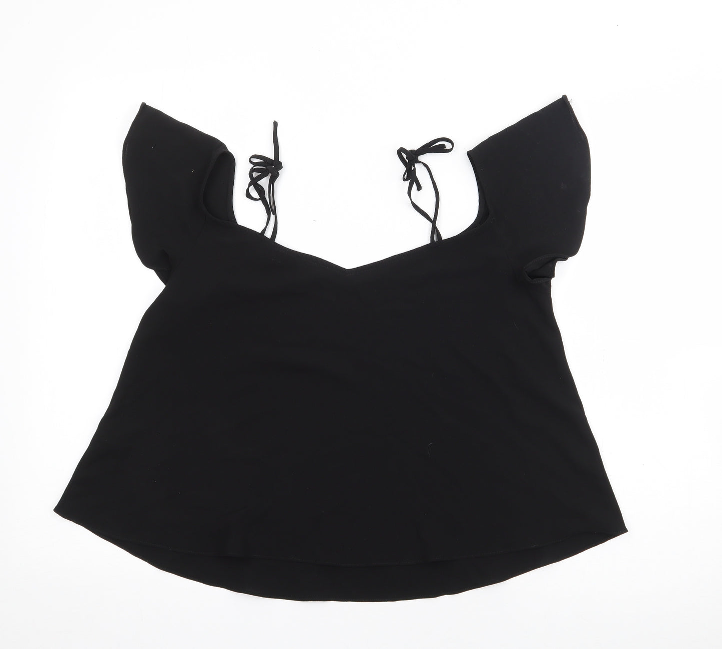 Topshpo Womens Black  Polyester Basic Blouse Size 8 V-Neck