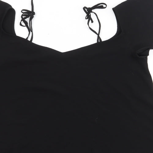 Topshpo Womens Black  Polyester Basic Blouse Size 8 V-Neck