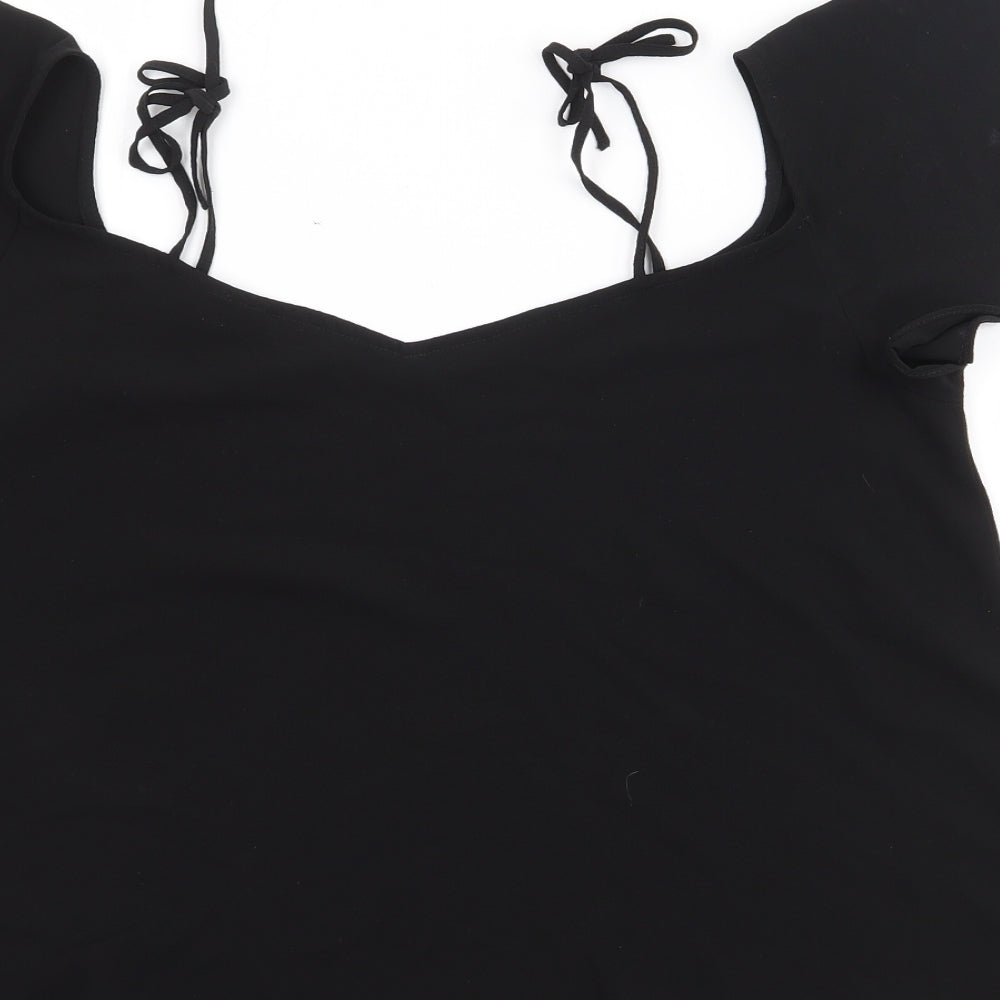 Topshpo Womens Black  Polyester Basic Blouse Size 8 V-Neck