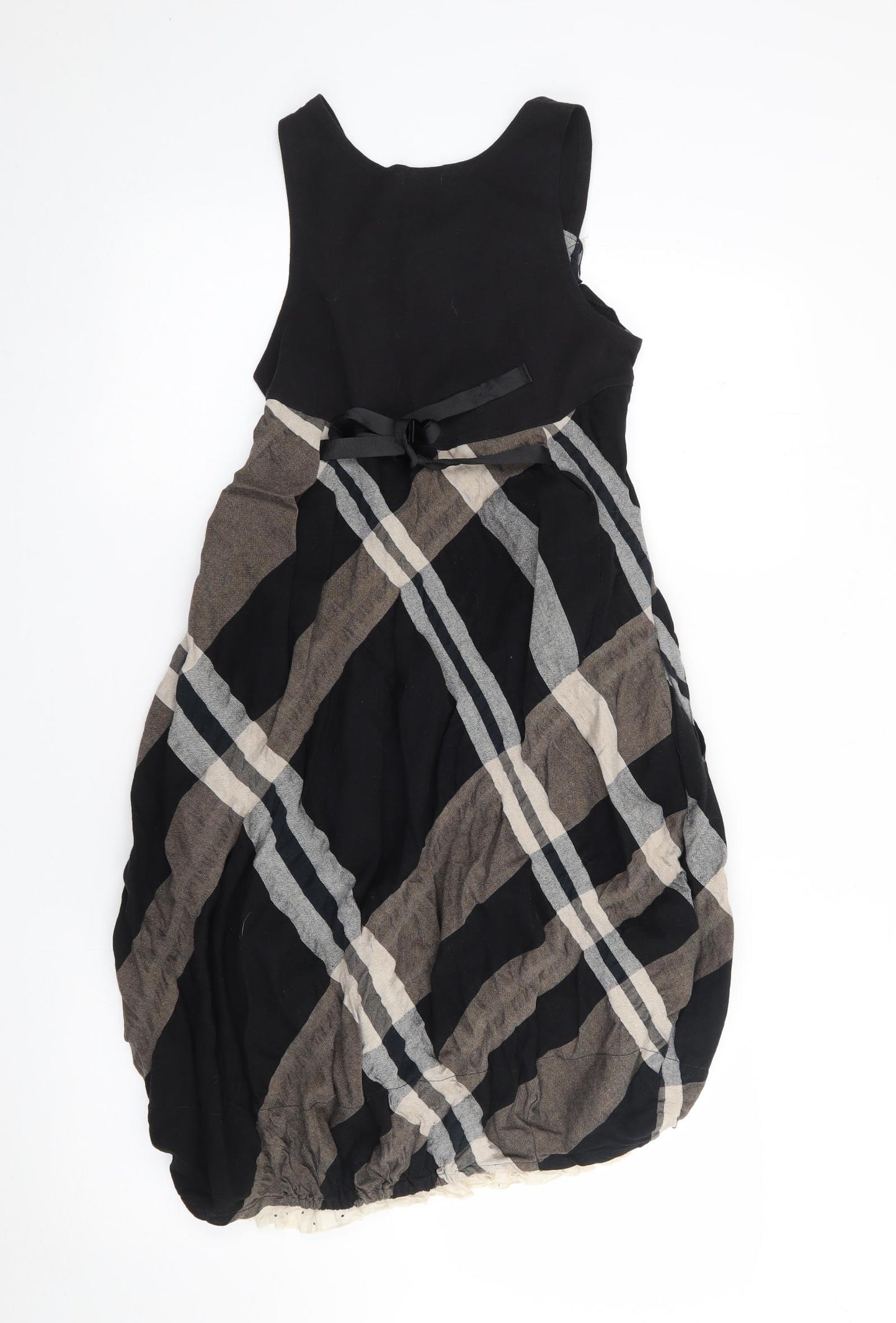 Eliane et Lena Girls Black Plaid Cotton Fit & Flare  Size 12 Years  Scoop Neck