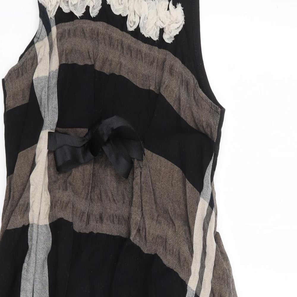 Eliane et Lena Girls Black Plaid Cotton Fit & Flare  Size 12 Years  Scoop Neck