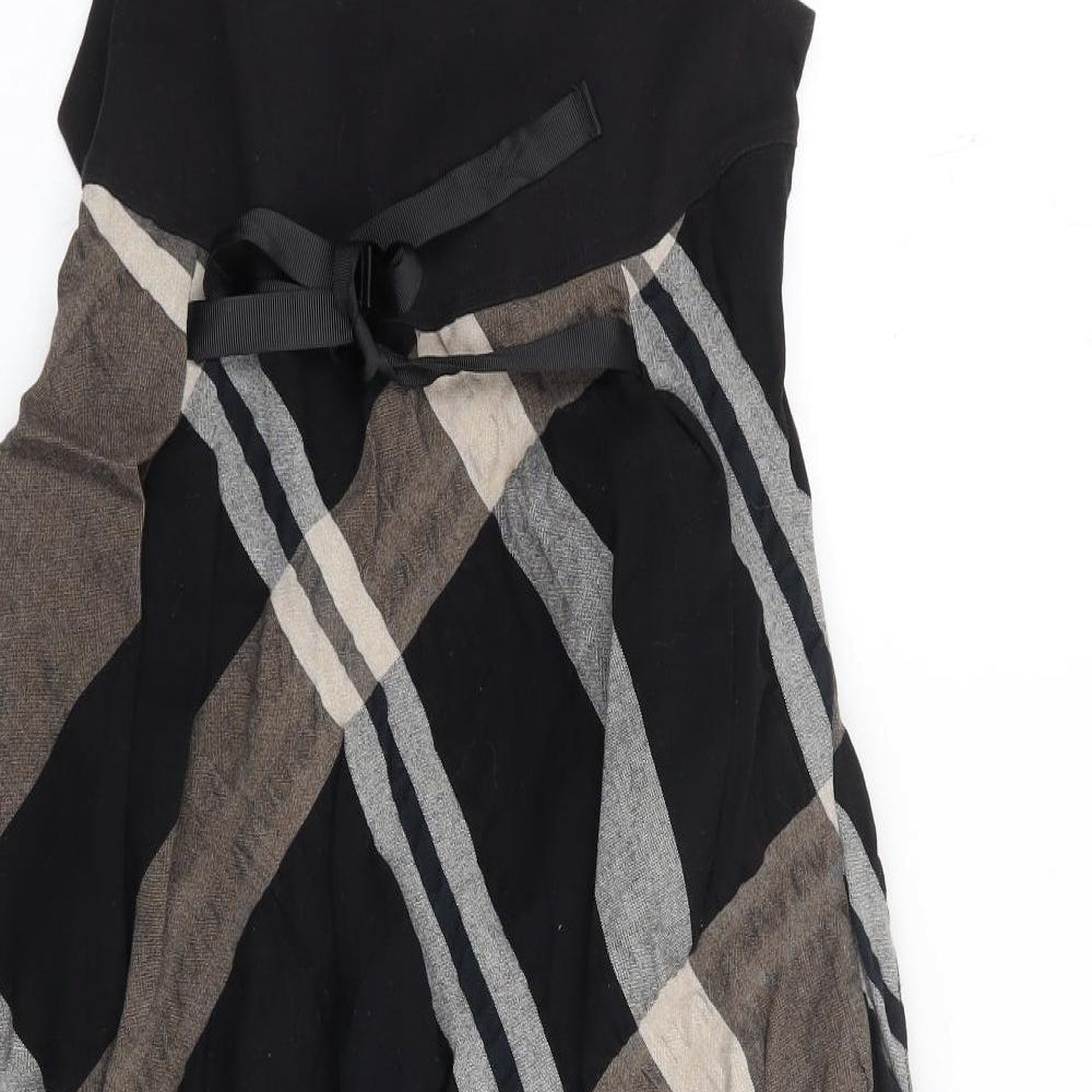 Eliane et Lena Girls Black Plaid Cotton Fit & Flare  Size 12 Years  Scoop Neck