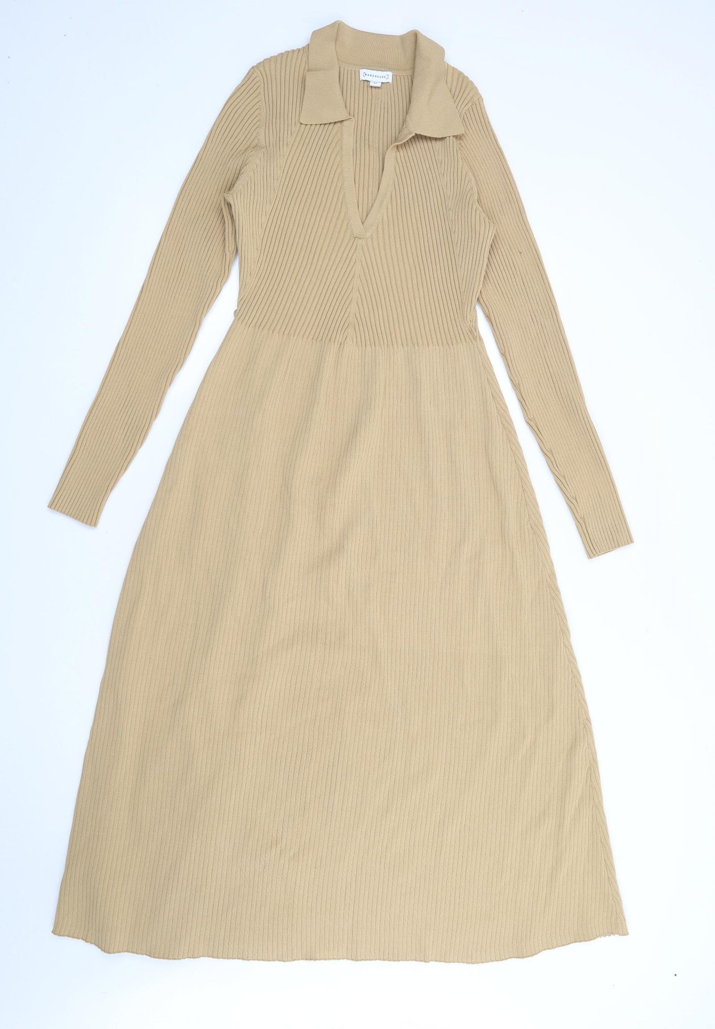 Warehouse Womens Beige  Polyamide Jumper Dress  Size M  Collared