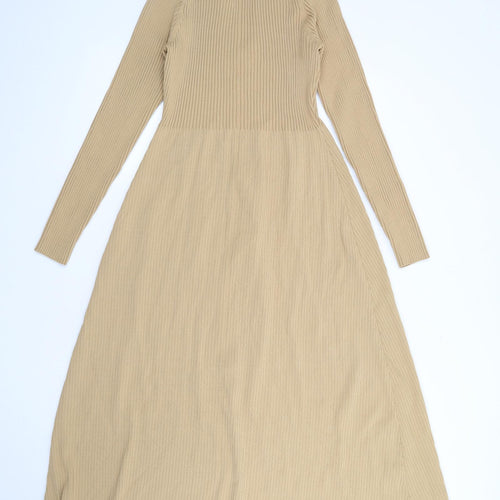 Warehouse Womens Beige  Polyamide Jumper Dress  Size M  Collared