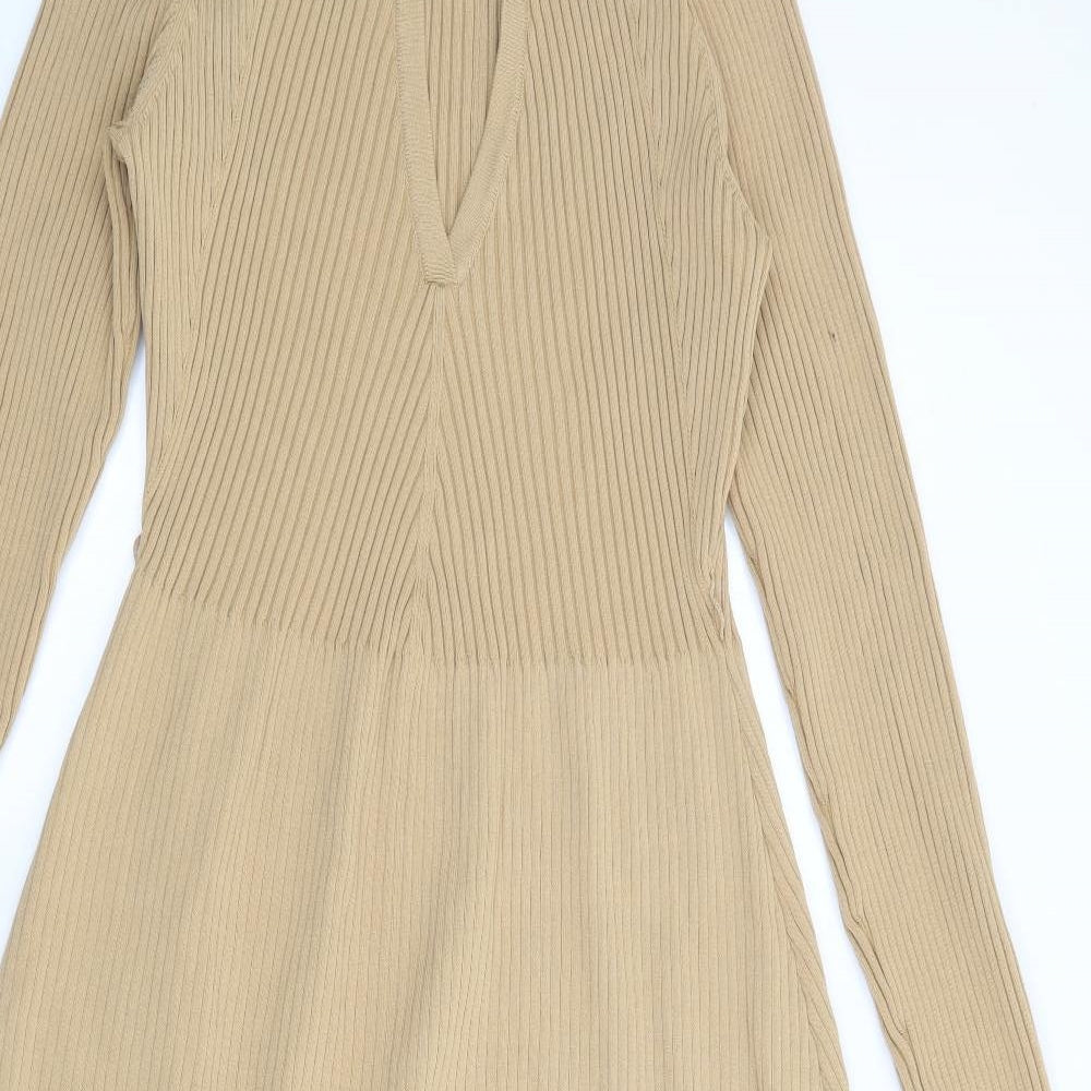 Warehouse Womens Beige  Polyamide Jumper Dress  Size M  Collared