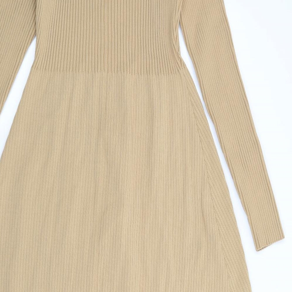 Warehouse Womens Beige  Polyamide Jumper Dress  Size M  Collared