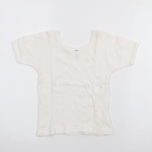 COCO Girls White  Cotton Pullover T-Shirt Size 6 Years Scoop Neck