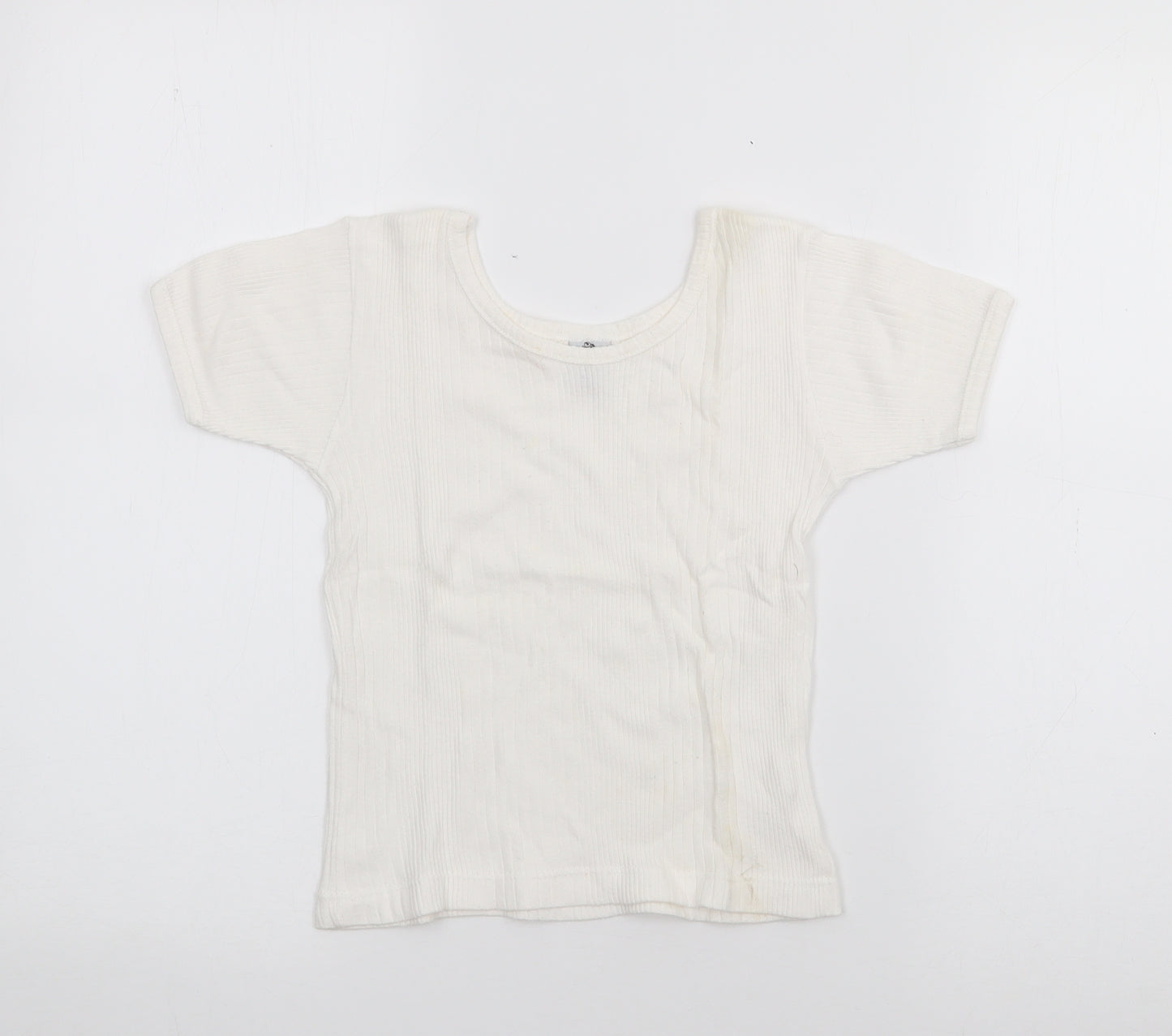 COCO Girls White  Cotton Pullover T-Shirt Size 6 Years Scoop Neck