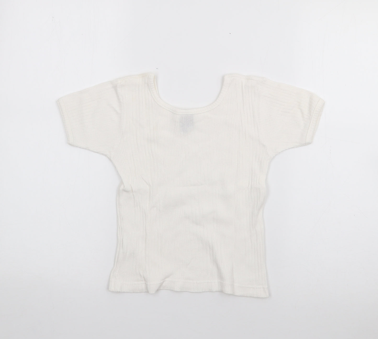 COCO Girls White  Cotton Pullover T-Shirt Size 6 Years Scoop Neck