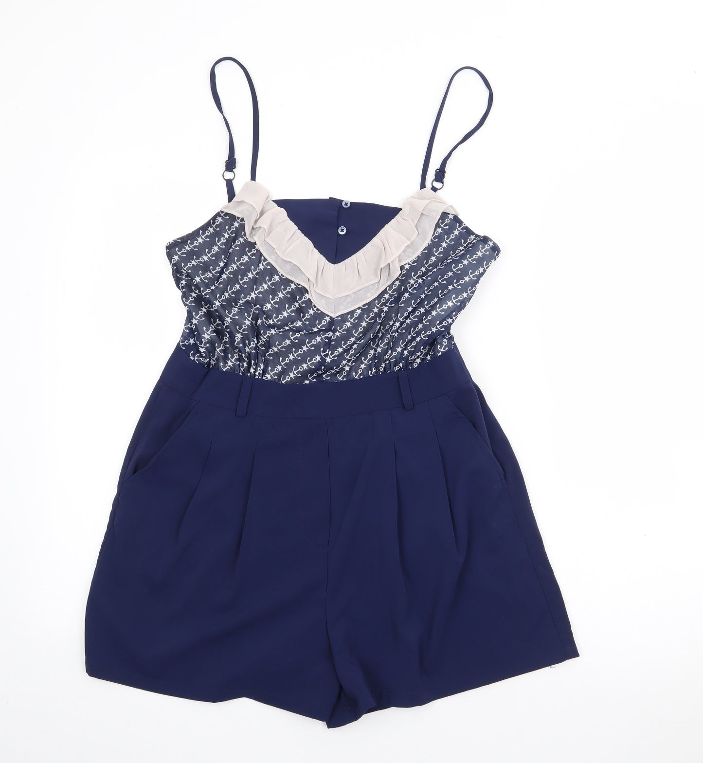 Vaudeville & Burlesque Womens Blue Geometric Polyester Playsuit One-Piece Size S