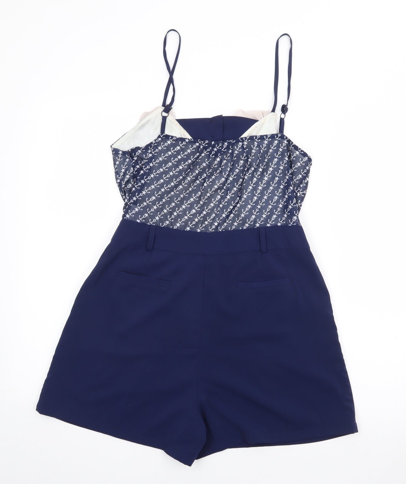 Vaudeville & Burlesque Womens Blue Geometric Polyester Playsuit One-Piece Size S