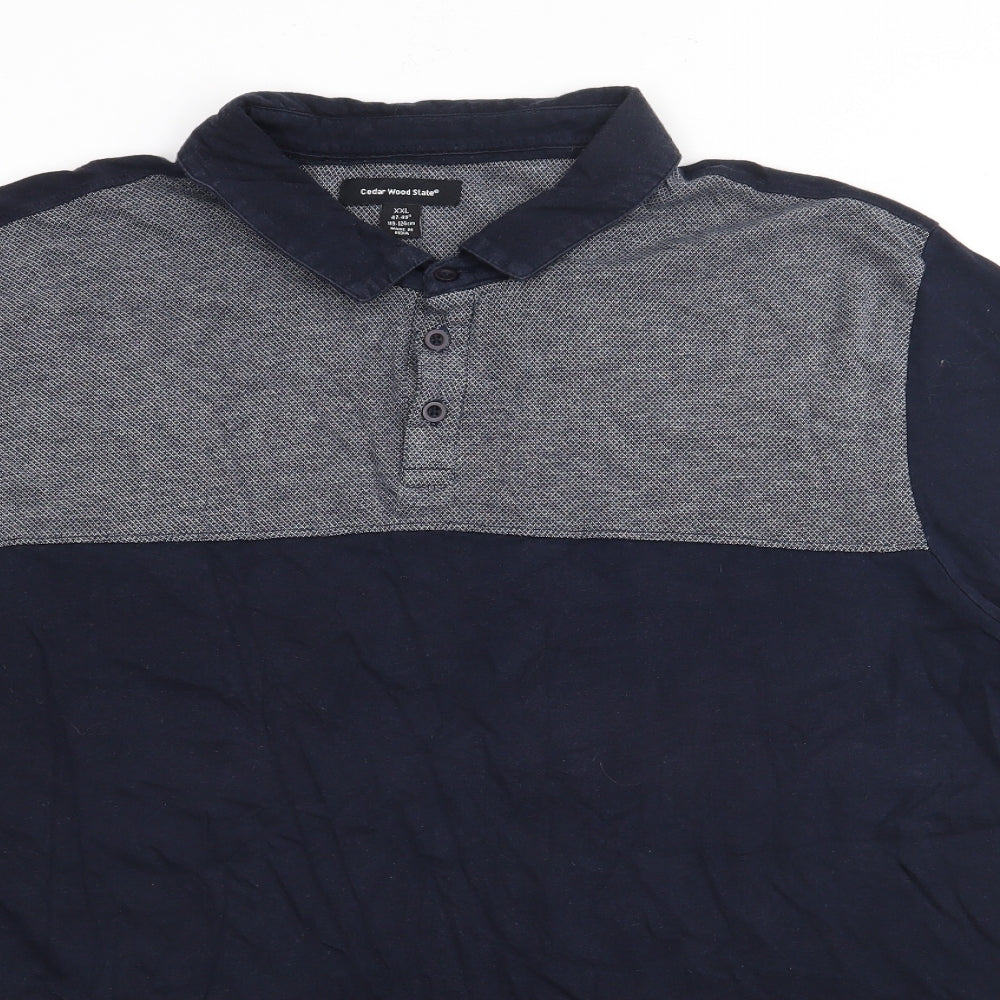 Cedar Wood State Mens Blue Geometric Polyester  Polo Size 2XL Collared Button