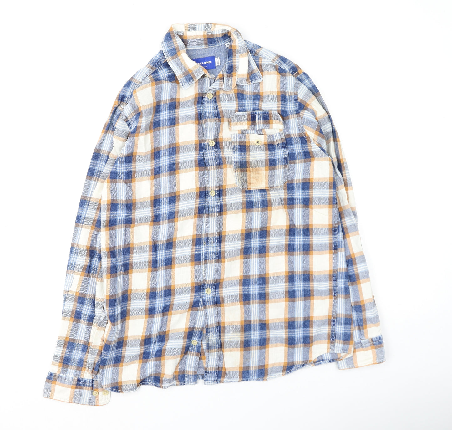 JACK AND JONES  Mens Multicoloured Plaid Cotton  Polo Size M Collared