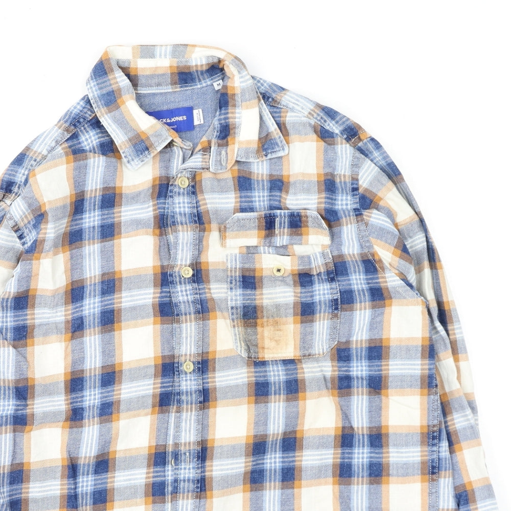 JACK AND JONES  Mens Multicoloured Plaid Cotton  Polo Size M Collared