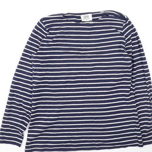 J4 Clothing Womens Black Striped Cotton Basic T-Shirt Size S Round Neck