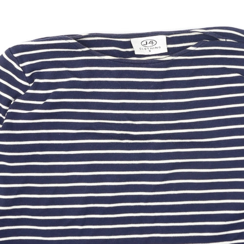 J4 Clothing Womens Black Striped Cotton Basic T-Shirt Size S Round Neck