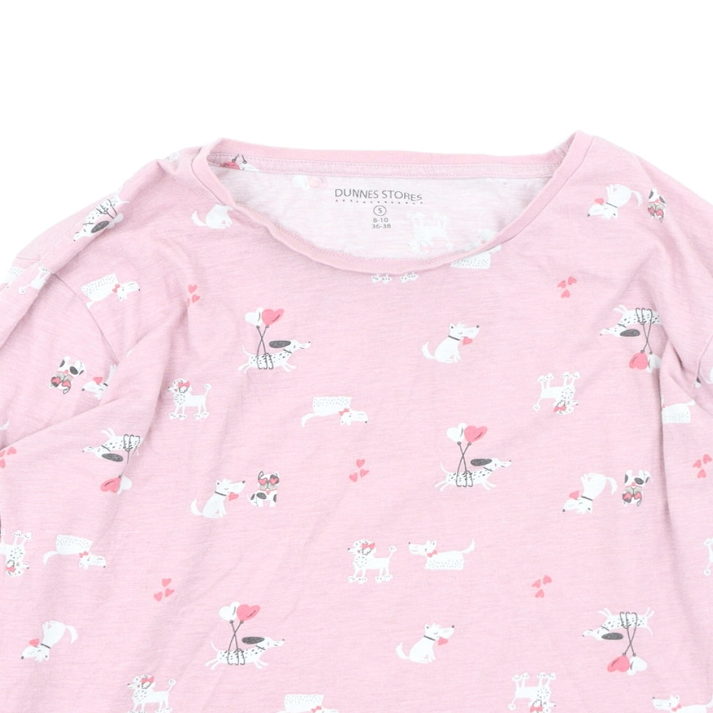 Dunnes Stores Womens Pink  Polyester Basic T-Shirt Size S Round Neck - dog