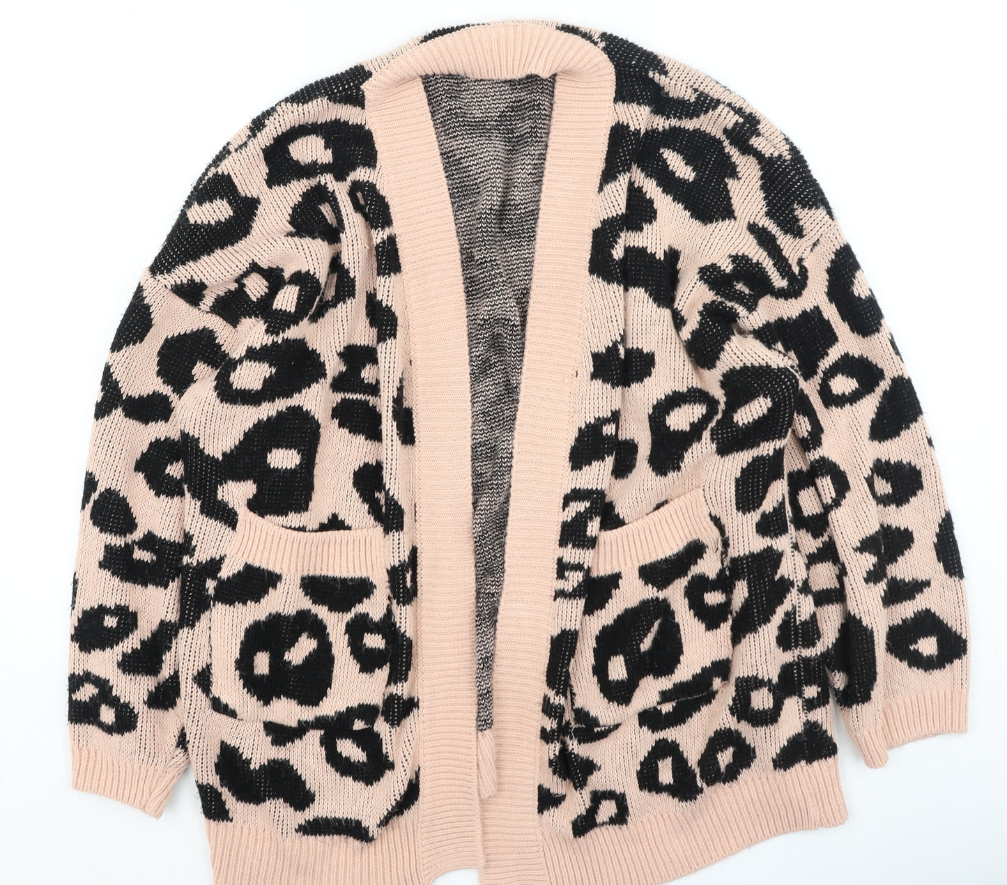 new collection Womens Multicoloured V-Neck Animal Print Acrylic Cardigan Jumper Size L