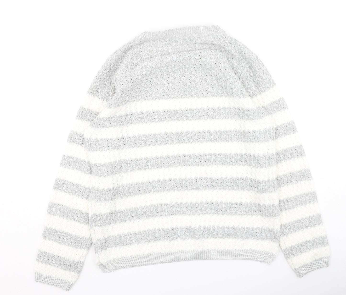 Hle Womens Grey Round Neck Striped Acrylic Pullover Jumper Size M