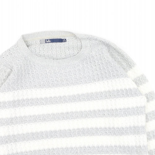 Hle Womens Grey Round Neck Striped Acrylic Pullover Jumper Size M