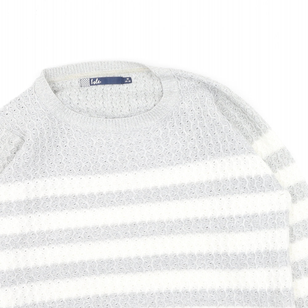 Hle Womens Grey Round Neck Striped Acrylic Pullover Jumper Size M