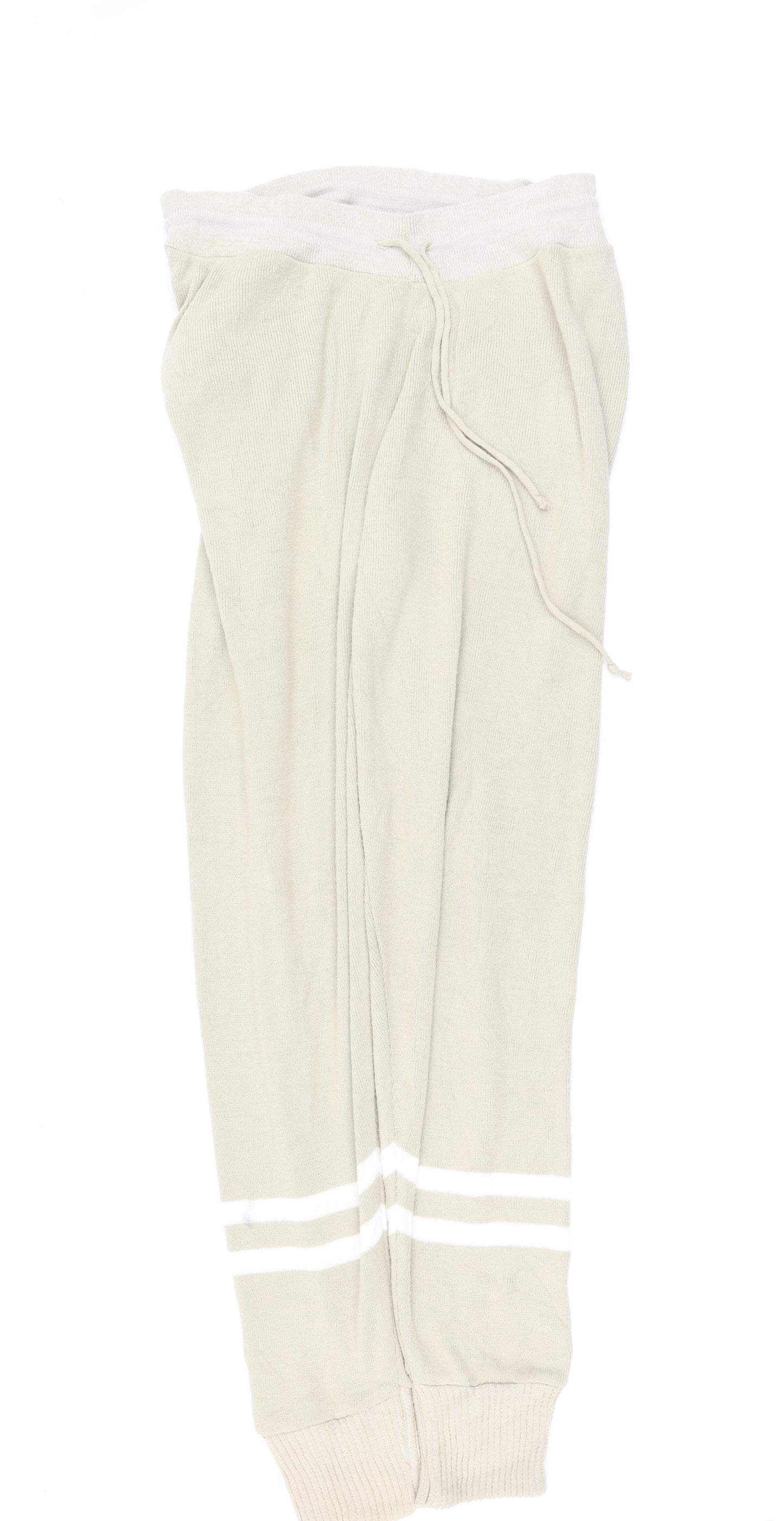 PRETTYLITTLETHING Womens Beige  Acrylic Jogger Trousers Size L L29 in Regular