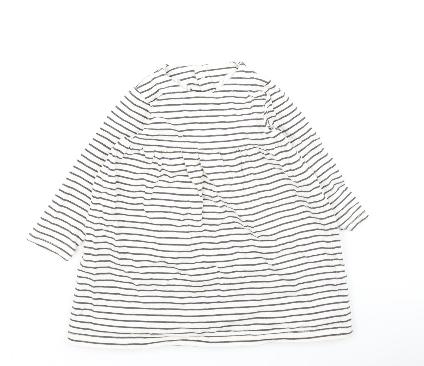 Marks and Spencer Girls White Striped Cotton Fit & Flare  Size 12-18 Months  Round Neck