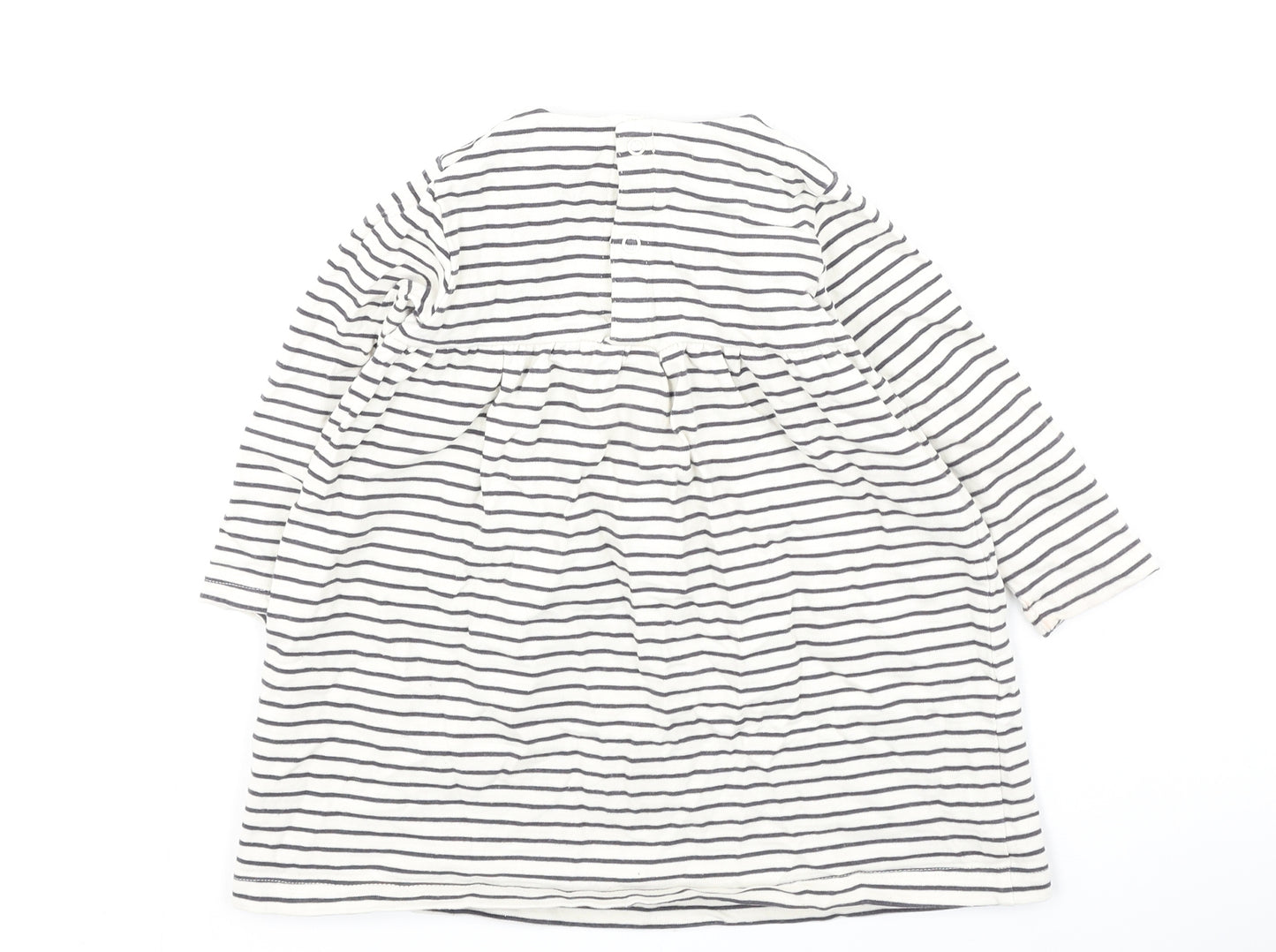 Marks and Spencer Girls White Striped Cotton Fit & Flare  Size 12-18 Months  Round Neck