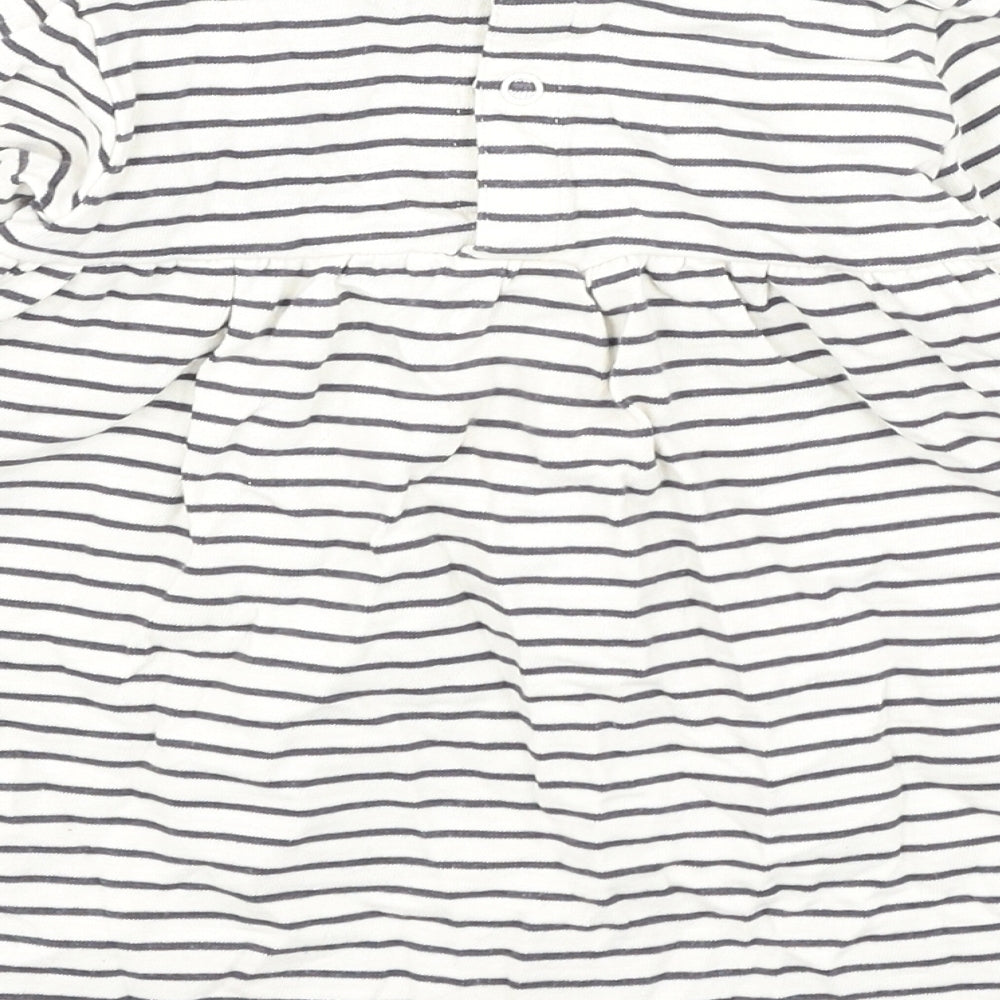 Marks and Spencer Girls White Striped Cotton Fit & Flare  Size 12-18 Months  Round Neck