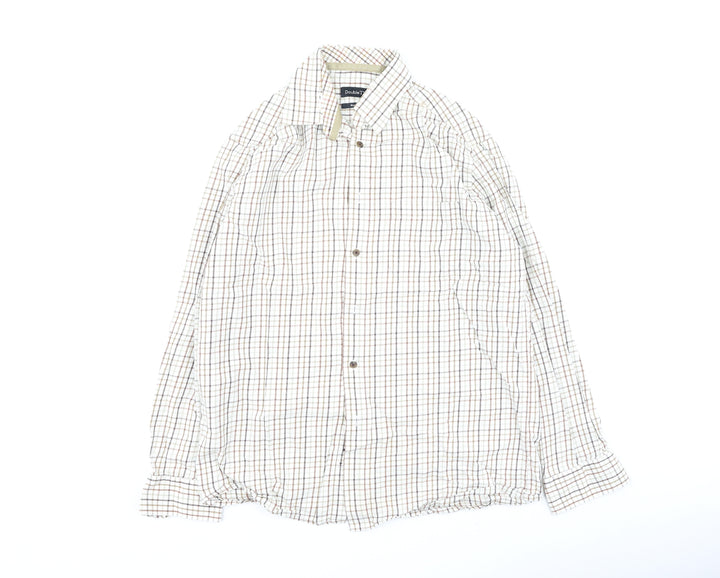 Double TWO Mens Beige Plaid Cotton Polo Size 40 Collared