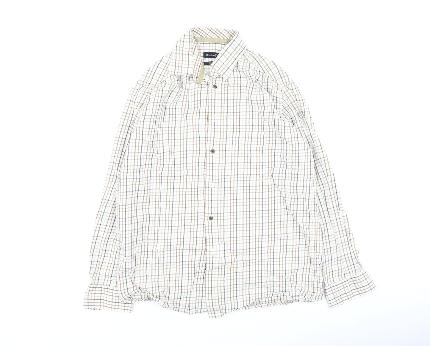 Double TWO Mens Beige Plaid Cotton  Polo Size 40 Collared