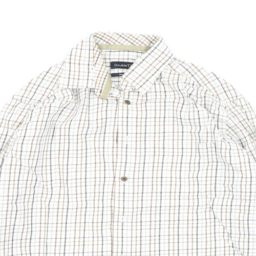 Double TWO Mens Beige Plaid Cotton  Polo Size 40 Collared