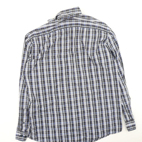 Oakman Mens Blue Plaid Cotton  Polo Size L Collared