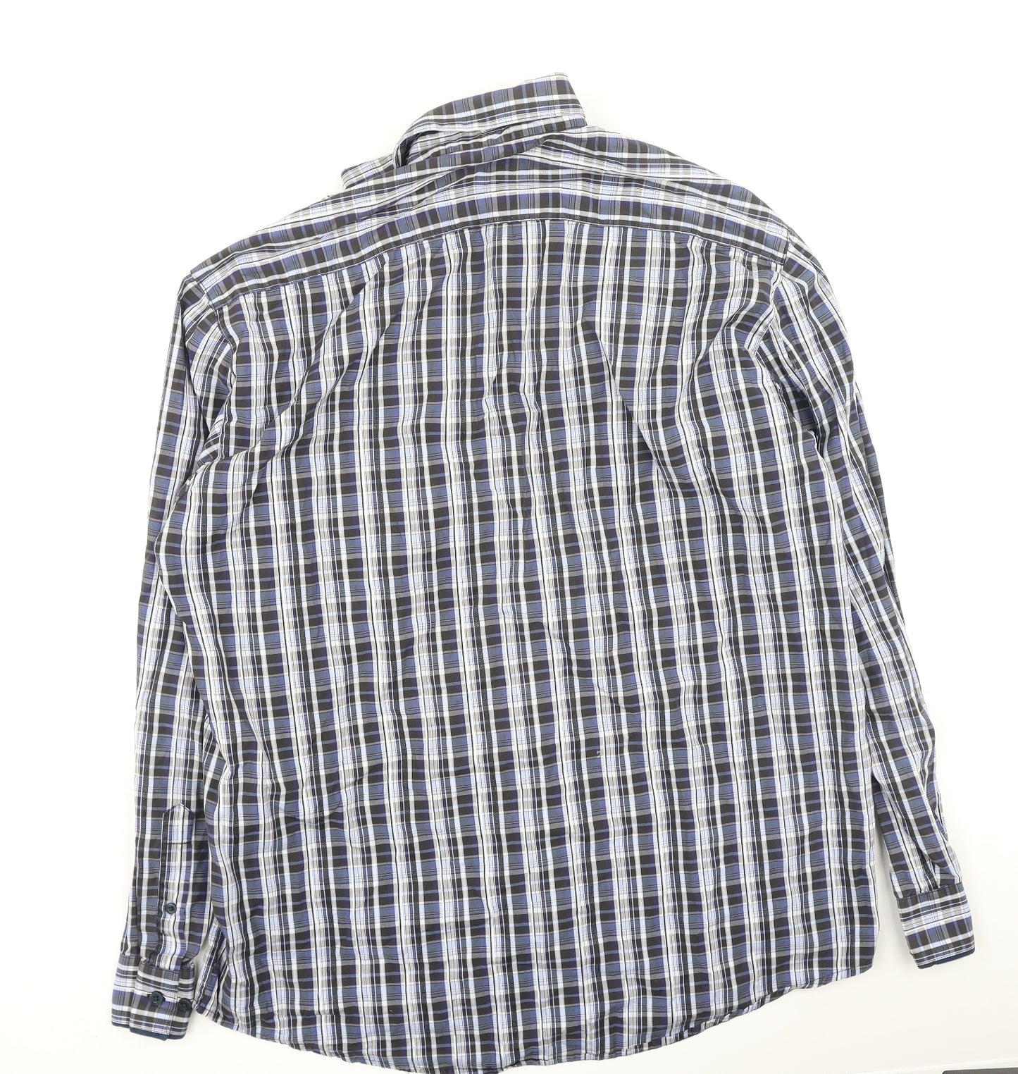 Oakman Mens Blue Plaid Cotton  Polo Size L Collared