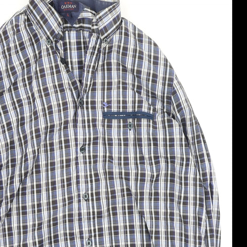 Oakman Mens Blue Plaid Cotton  Polo Size L Collared