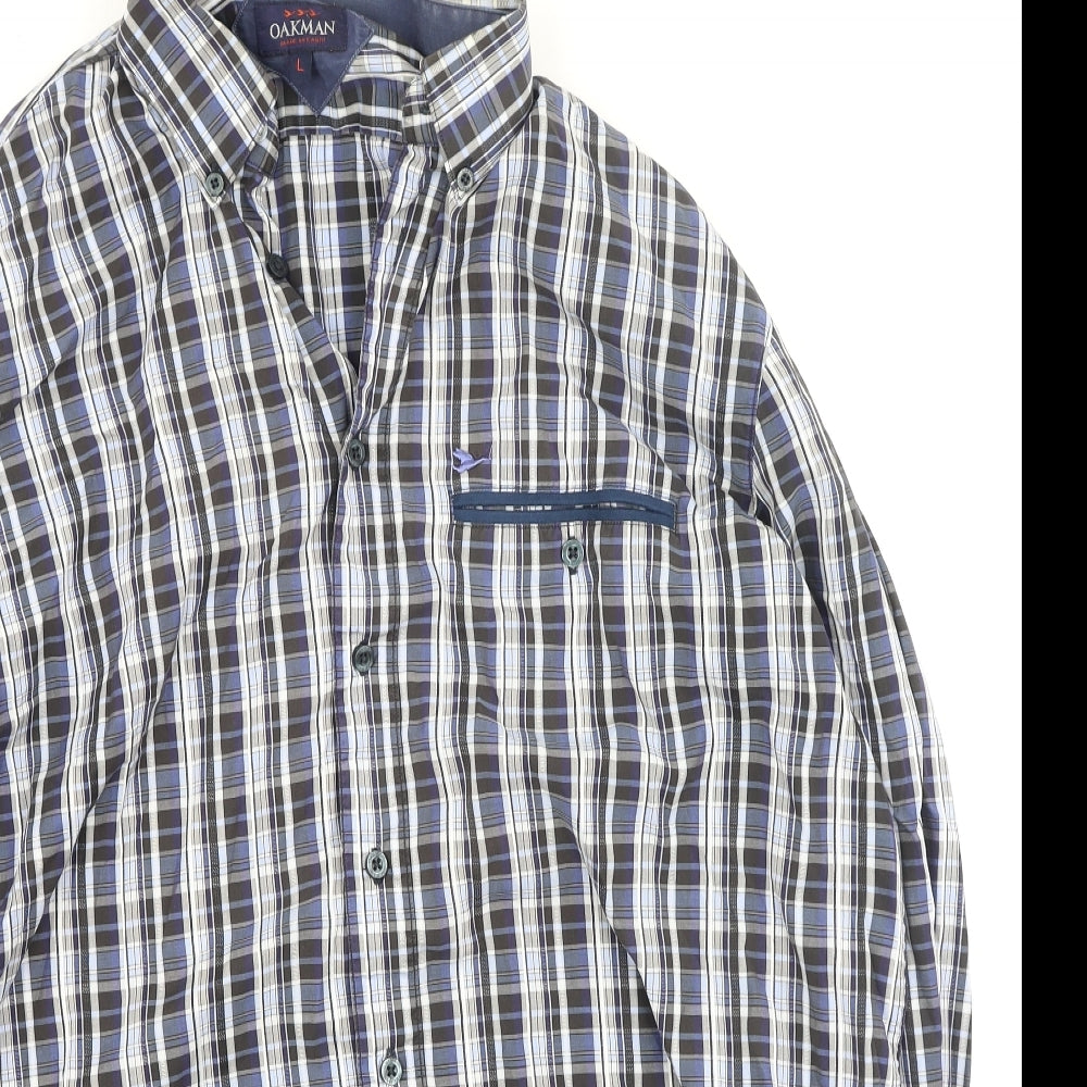 Oakman Mens Blue Plaid Cotton  Polo Size L Collared