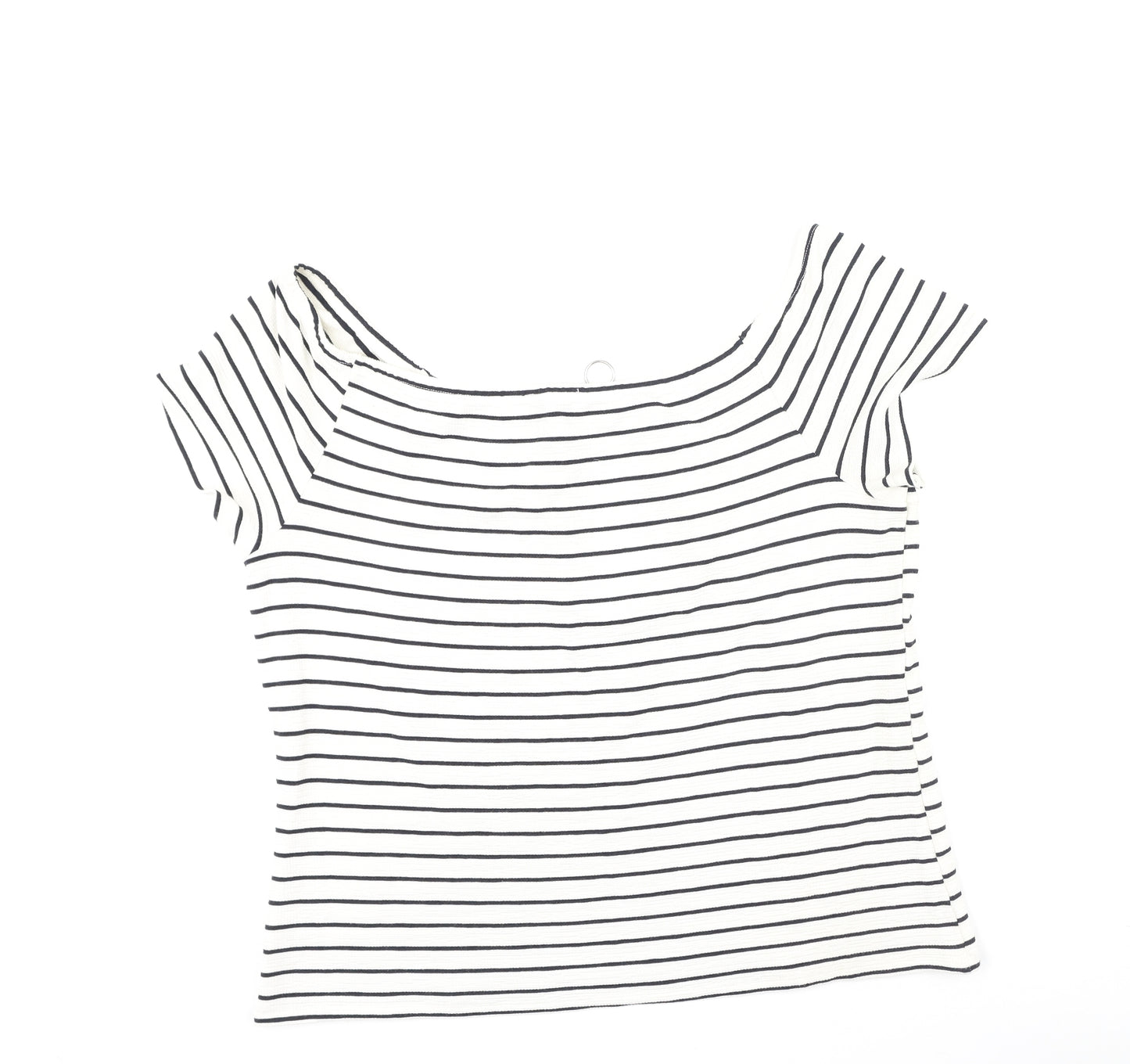Papaya Womens White Striped Viscose Basic T-Shirt Size 16 Off the Shoulder